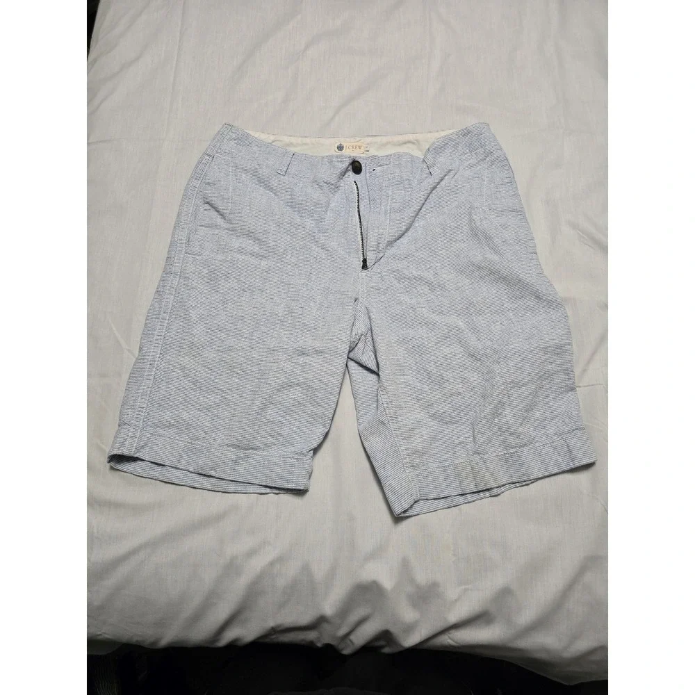 J Crew Shorts Mens 34 Blue White‎ Striped Linen Cotton Summer Casual Lightweight